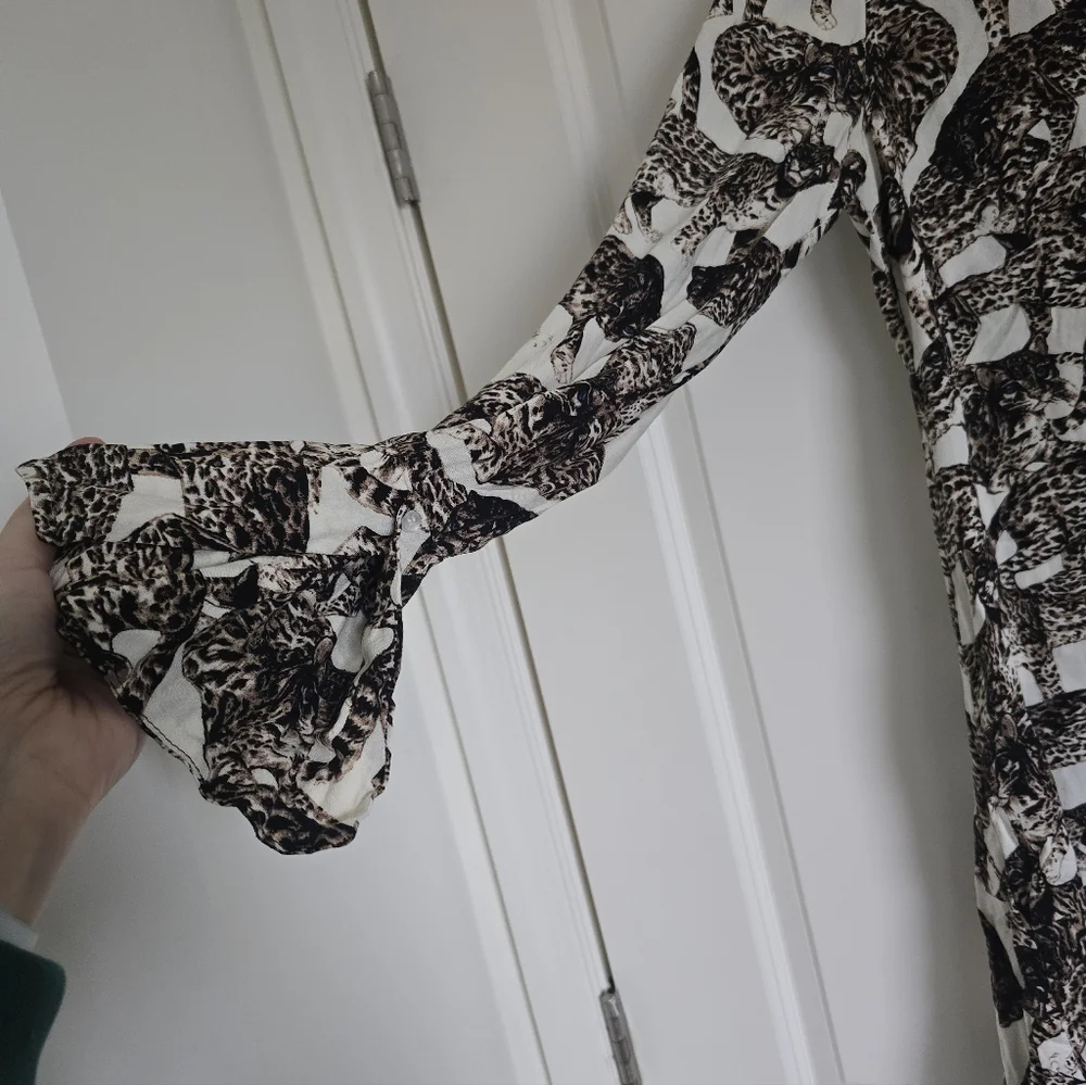 H&M Bengal Cat Print Novelty Dress Long Sleeve Animal Print EU 40 US 10 - Picture 15 of 16